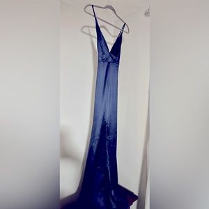 Navy Blue Satin Floor Length Dress- Size Small